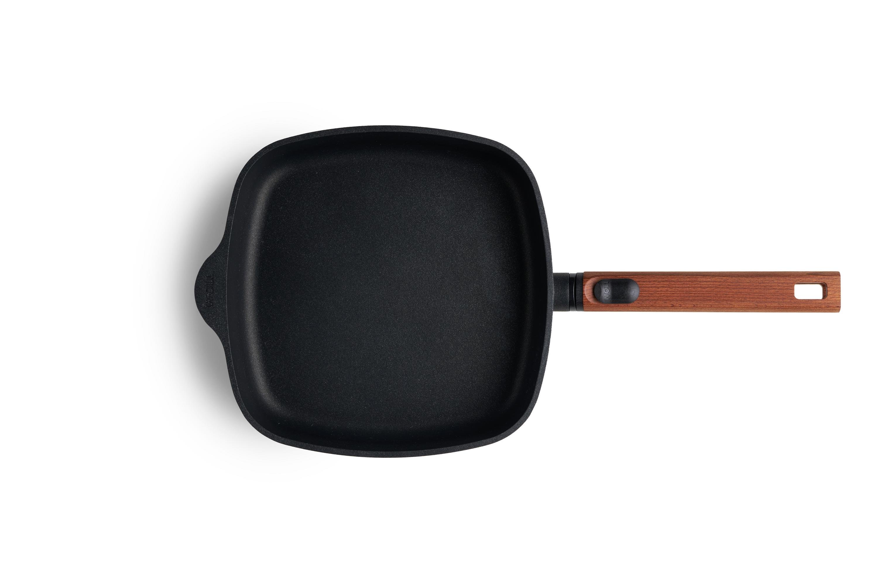 Eco Logic QXR Guss-Viereckpfanne Draufsicht | Holz - Abnehmbar | Alle Herdarten inkl. Induktion | 24 x 24 cm