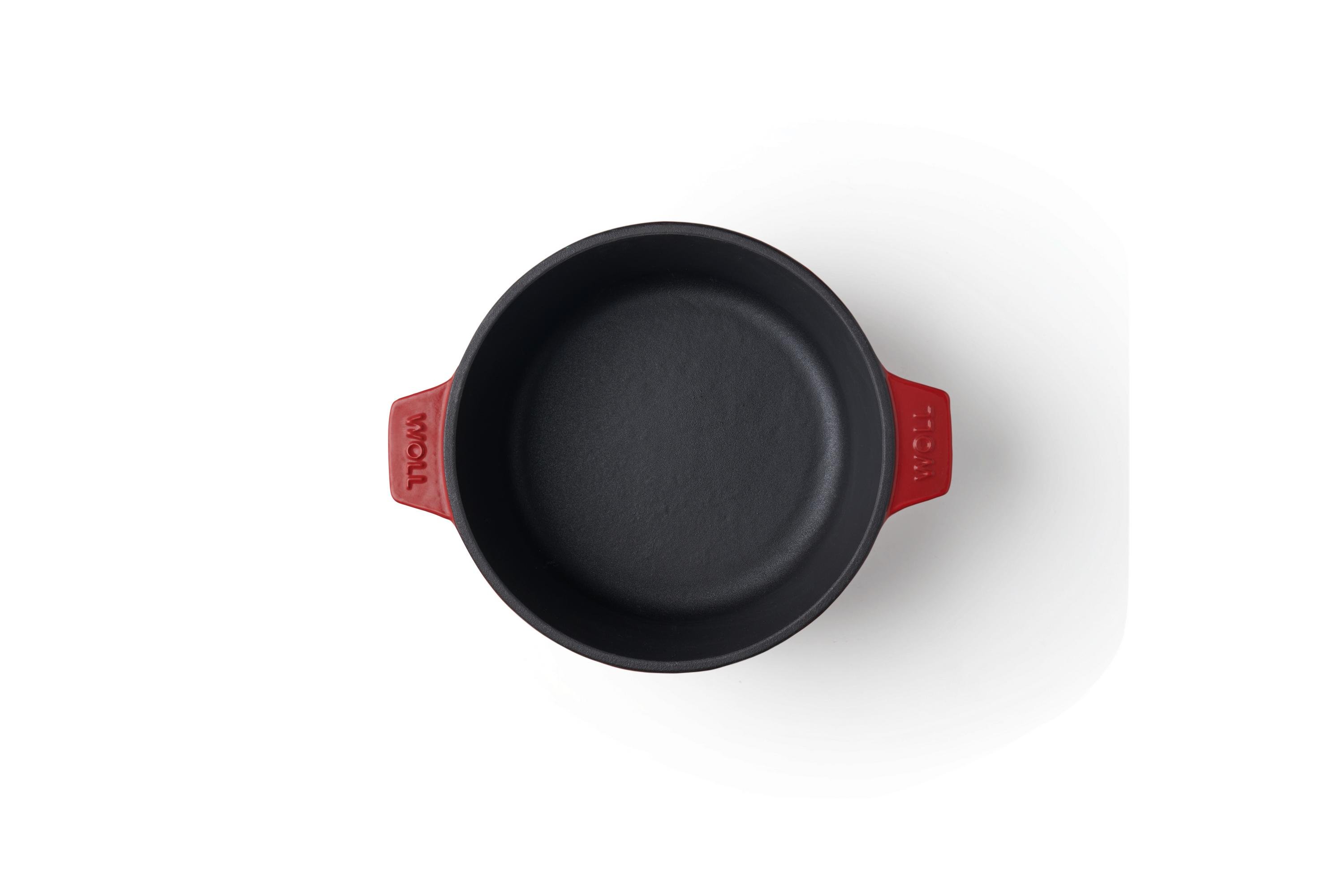 Iron Gusstopf mit Deckel Iron Topf-Set, Ø 24 cm + 20 cm, mit Silikon-Untersetzer Draufsicht | Chili Red