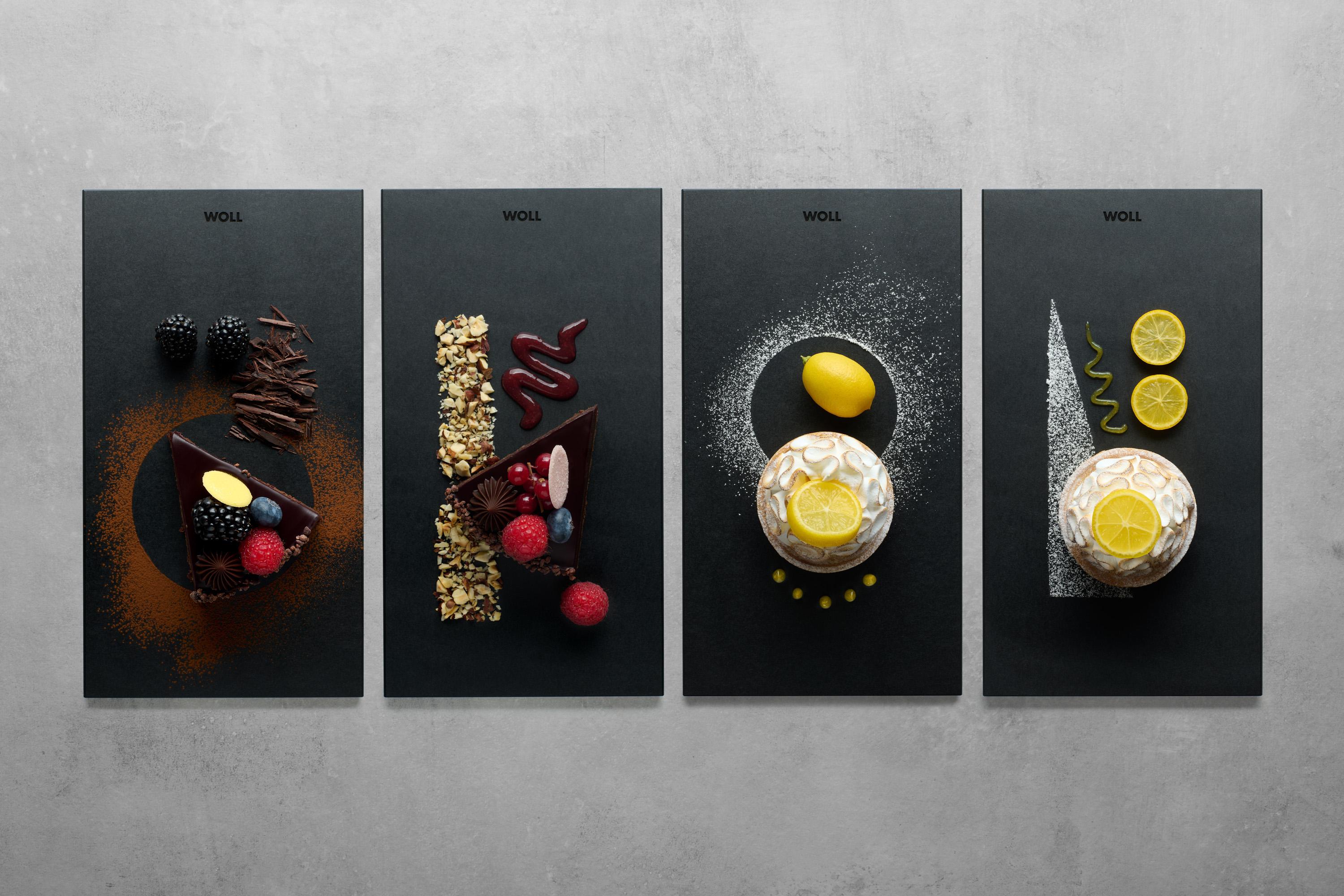 Es werden vier Cut & Serve Schneidebrette abgebildet, auf diesen befinden sich Kuchen und Törtchen.