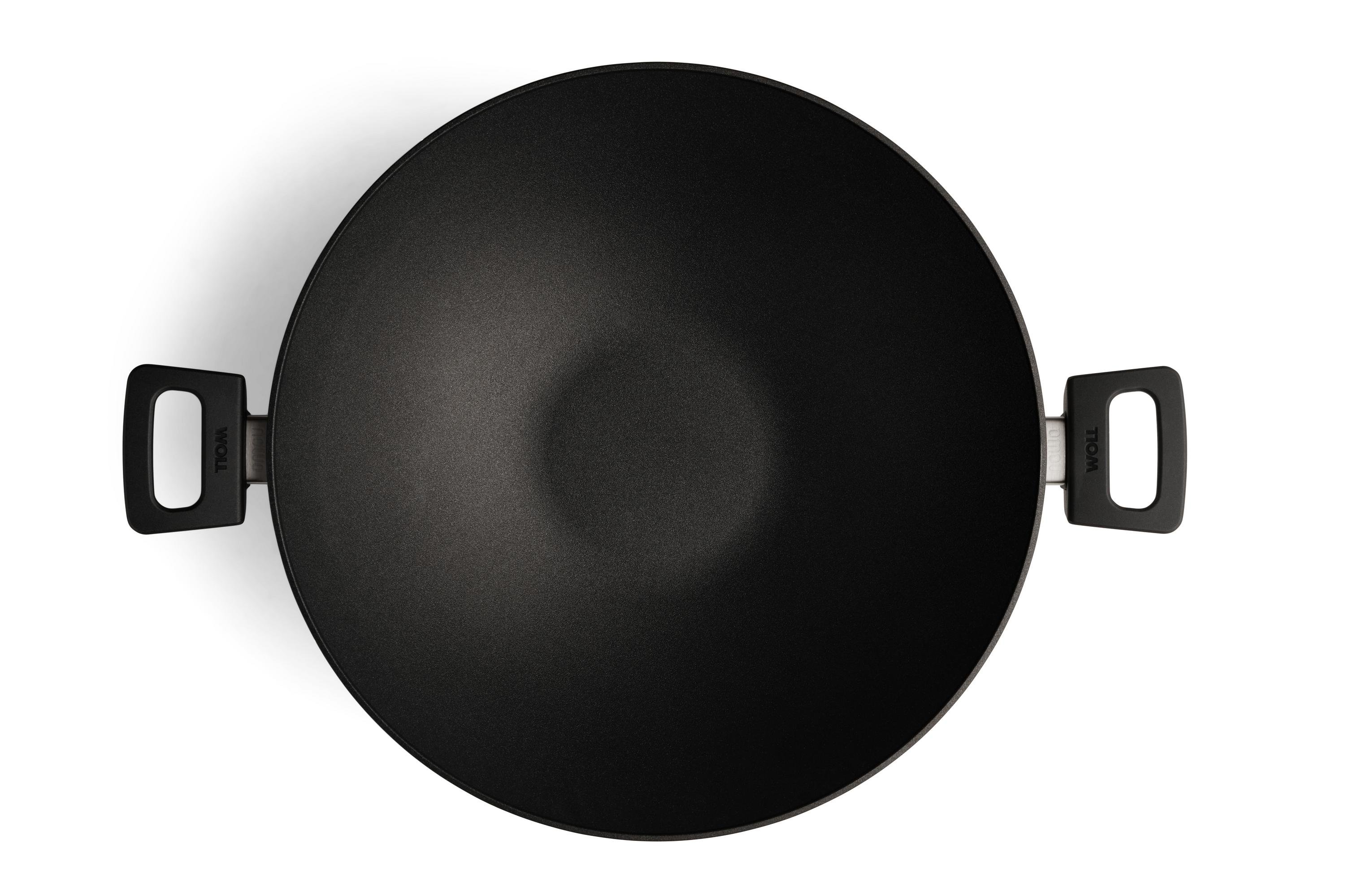 Nowo Titanium Guss-Wok Draufsicht | 2 Seitengriffe | Ceran, Gas, Elektro, Halogen | 36cm