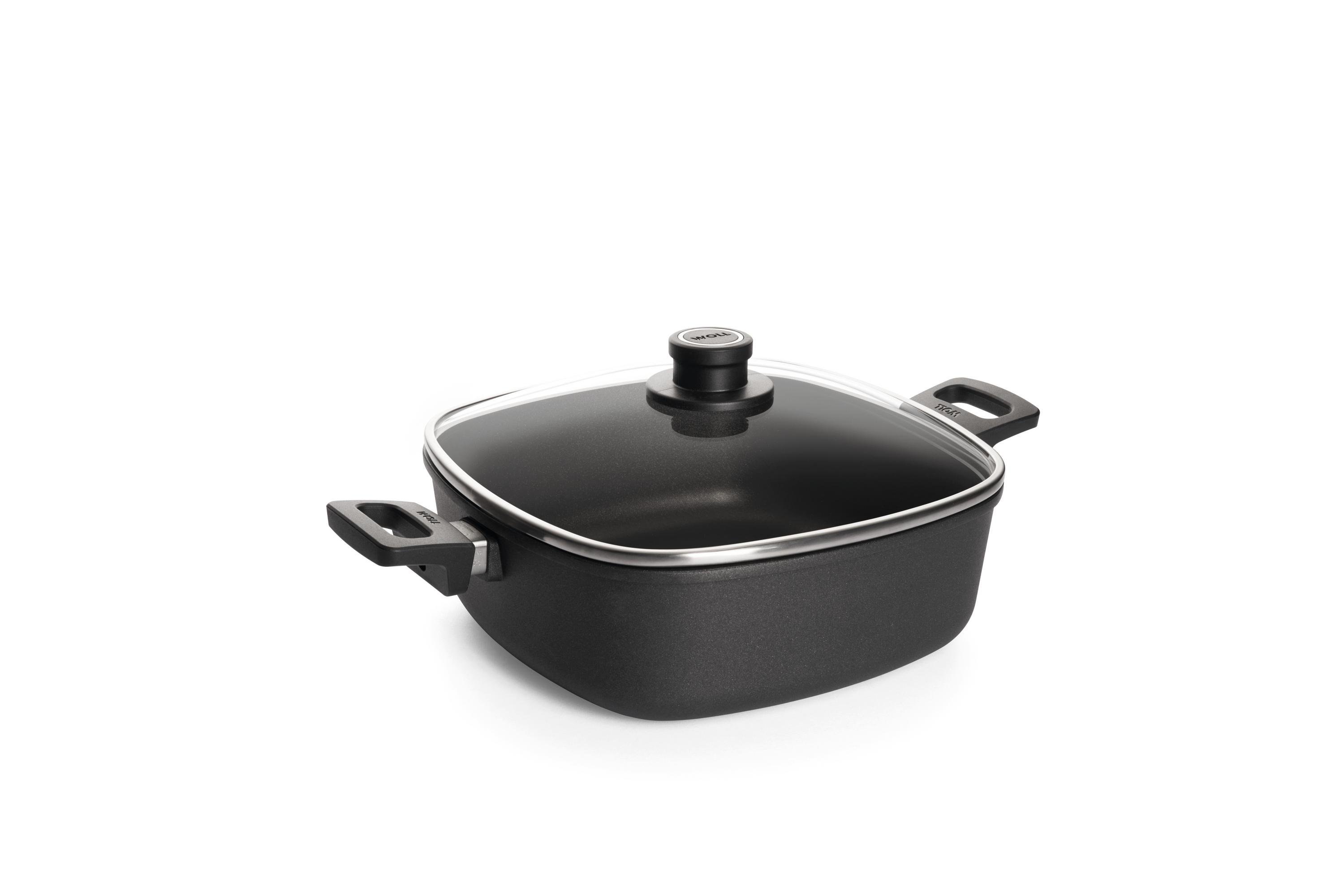 1028N_1028IL_Lid_3Quarter Nowo Titanium Guss-Kasserolle, viereckig | 2 Seitengriffe | Ceran, Gas, Elektro, Halogen | 28x28cm