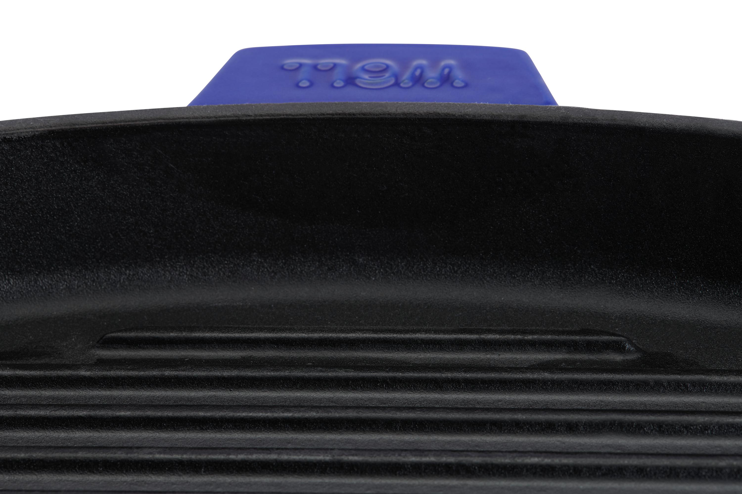 628-2CI-020_Ridges_Detail Iron Guss-Grillpfanne, mit Rillen und Steakpresse Detailansicht | Cobalt Blue | Alle Herdarten inkl. Induktion | 28x28cm
