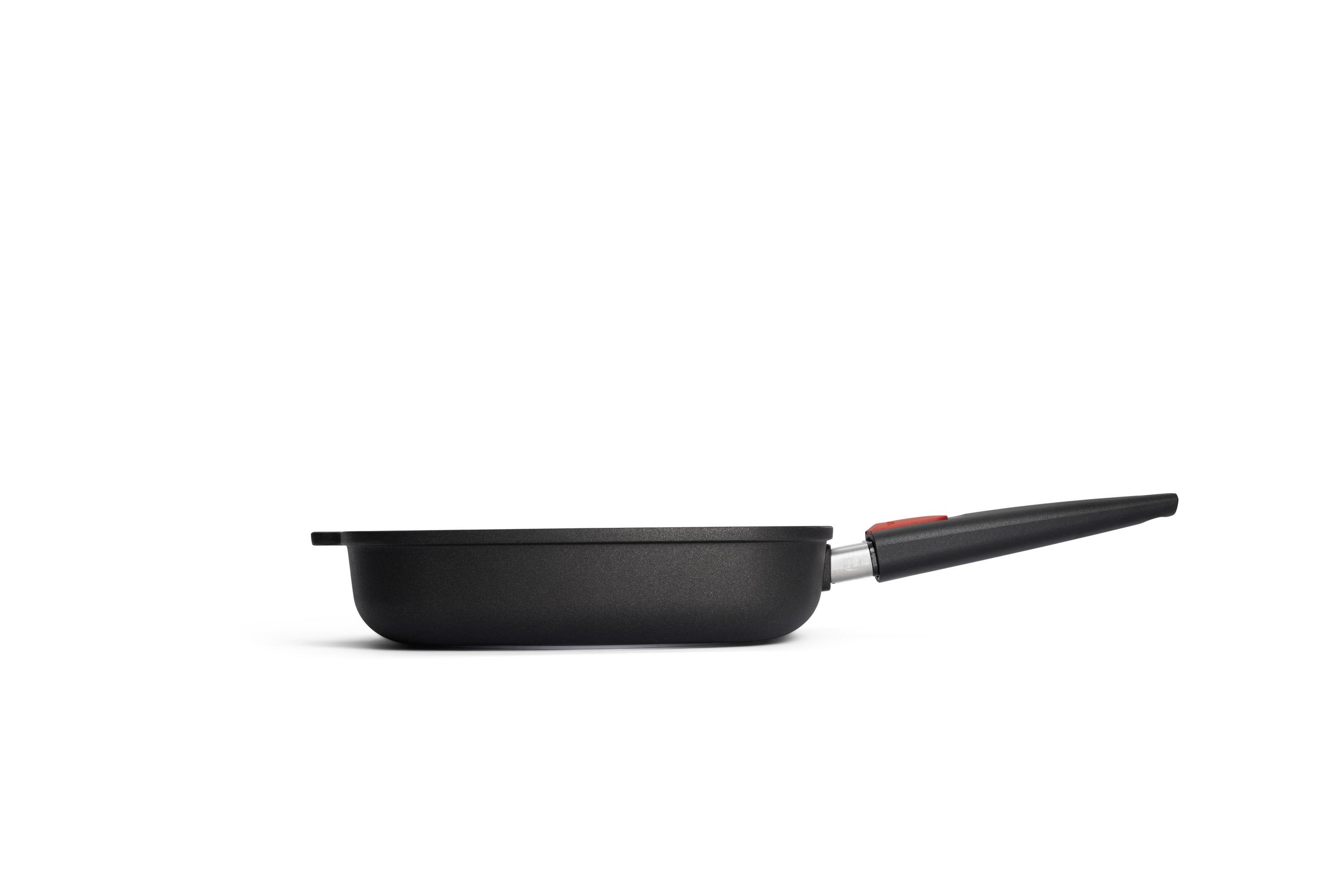 Nowo Titanium Gusspfanne, viereckig Seitenansicht | Stiel - Abnehmbar | Ceran, Gas, Elektro, Halogen | 28x28cm