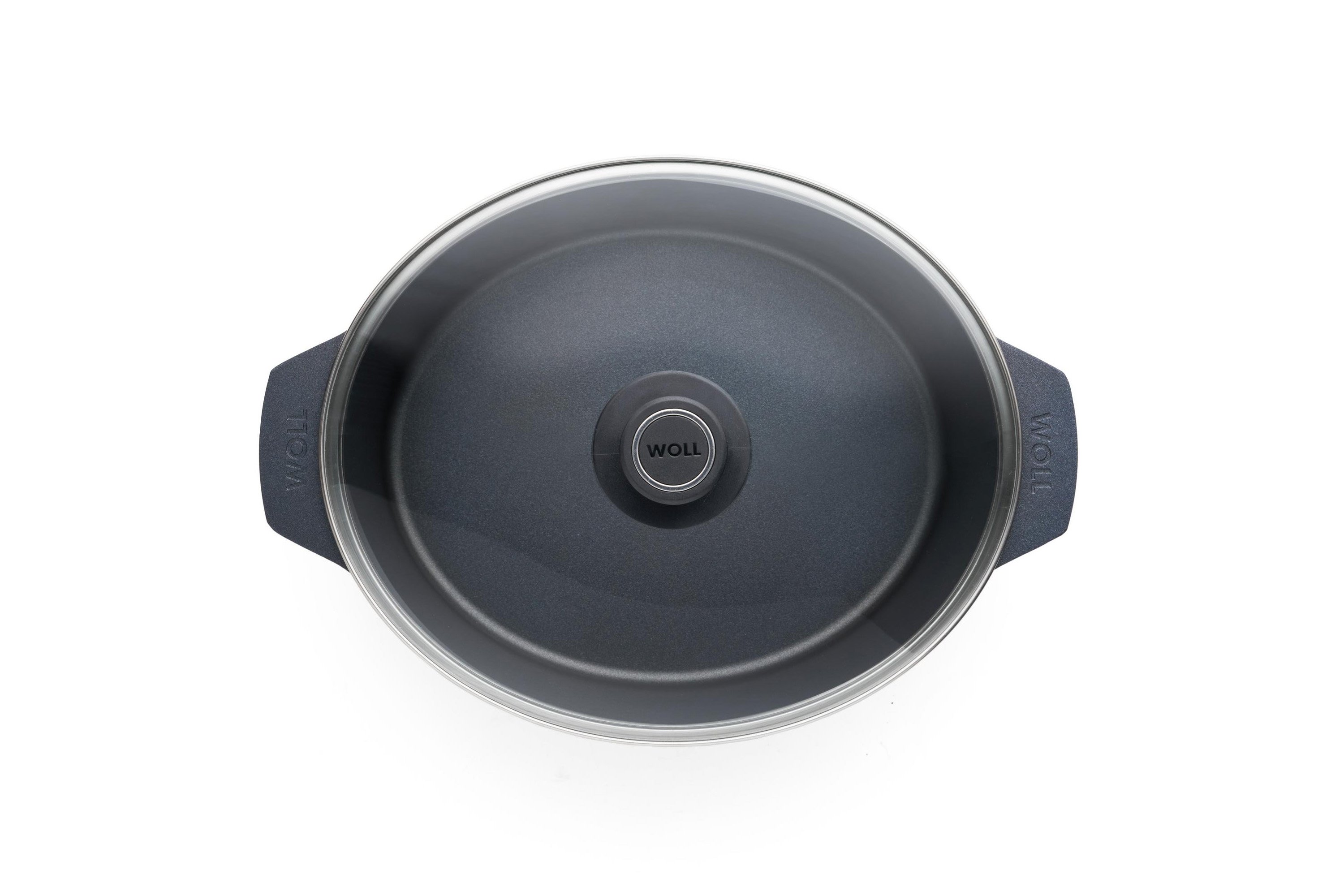 3126DPS_3126DPI_Lid_OverheadmceftLxzlISZ0 Diamond Lite Gussbräter mit Glasdeckel und Silikongriffen Draufsicht | 31x26cm | Ceran, Gas, Elektro, Halogen