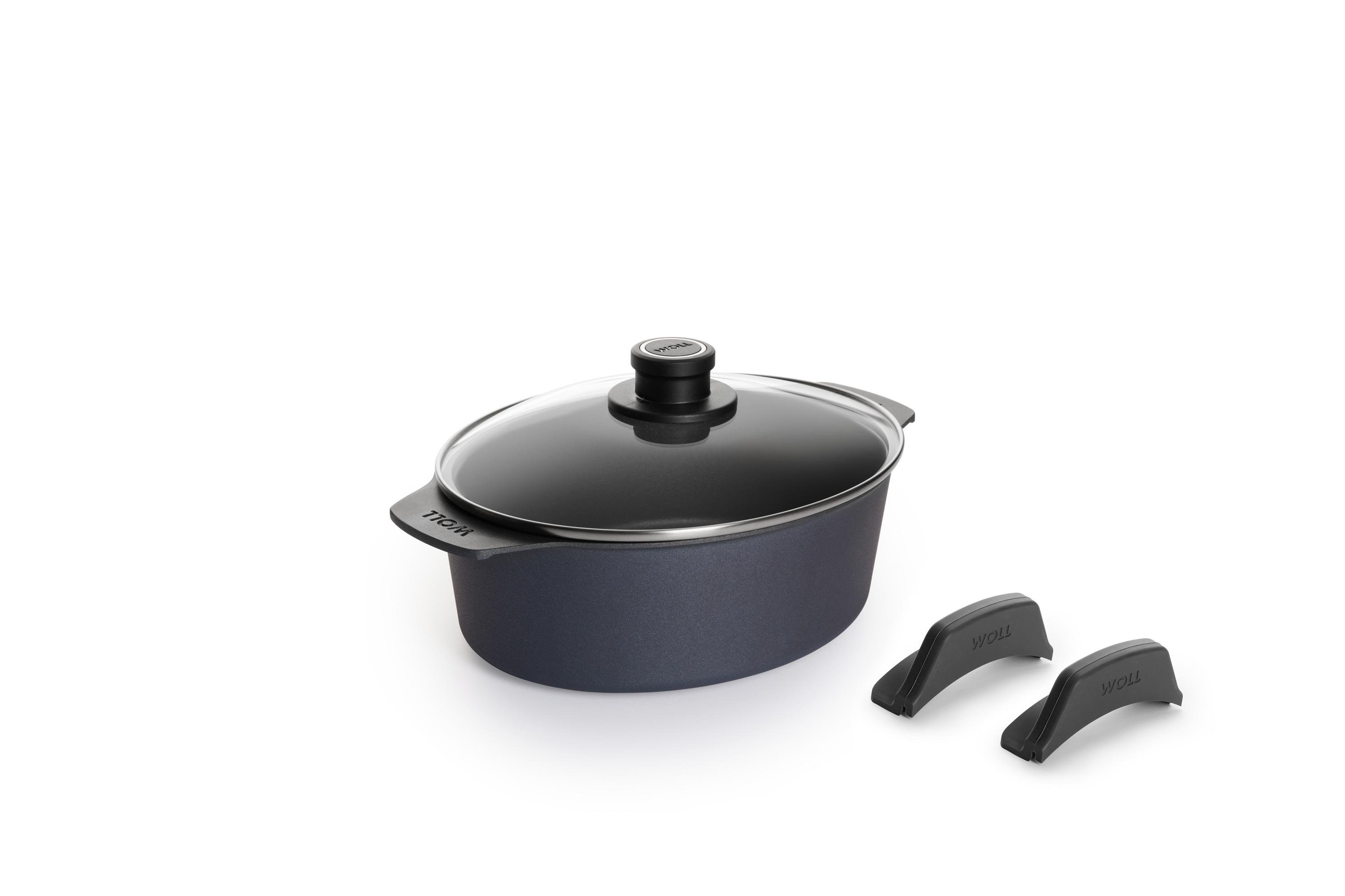 2722DPS_2722DPI_Lid_Silicone_Grips_3Quarter Diamond Lite Gussbräter mit Glasdeckel und Silikongriffen | Ceran, Gas, Elektro, Halogen | 27x22cm