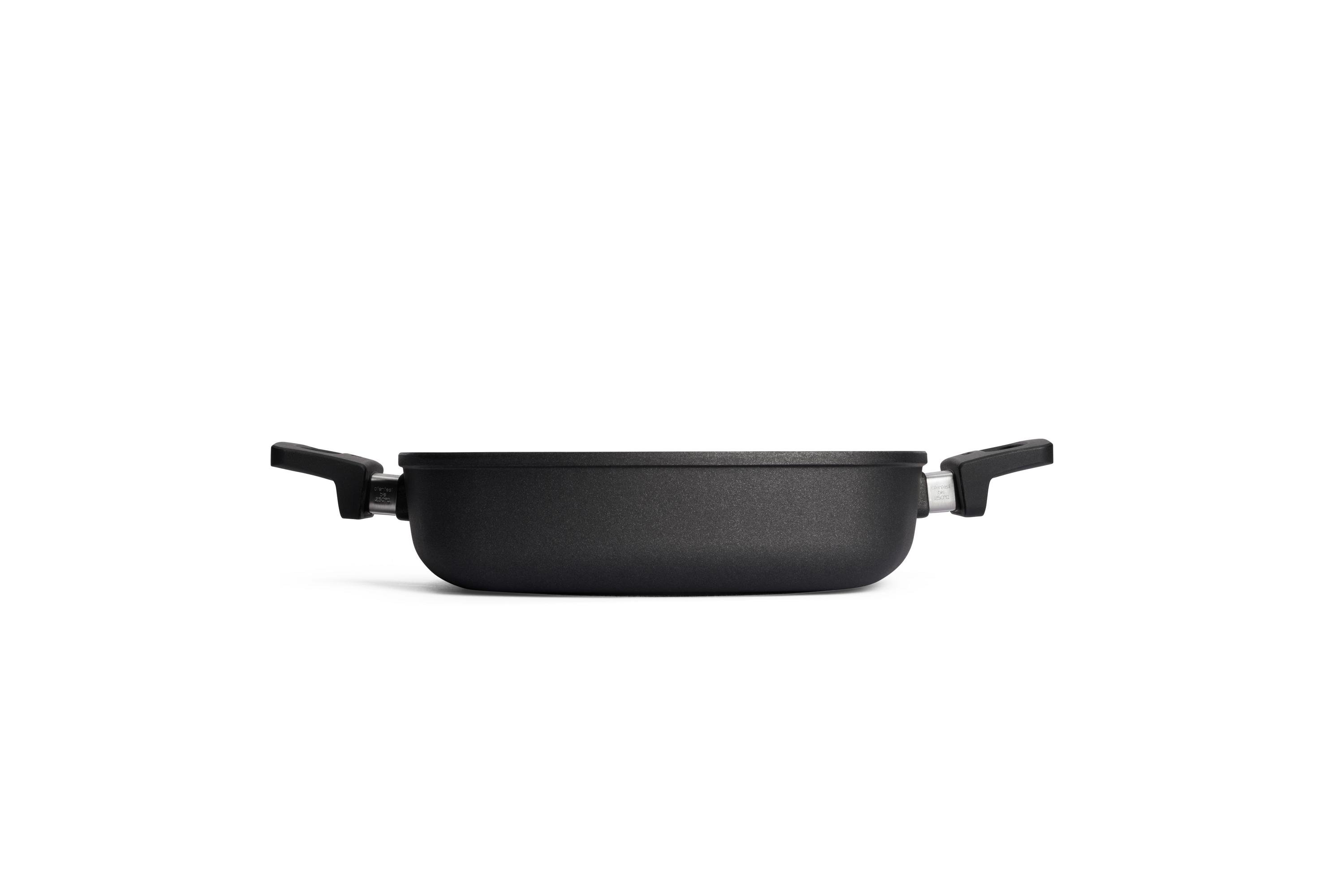 Nowo Titanium Gusspfanne, viereckig Seitenansicht | 2 Seitengriffe | Ceran, Gas, Elektro, Halogen | 28x28cm