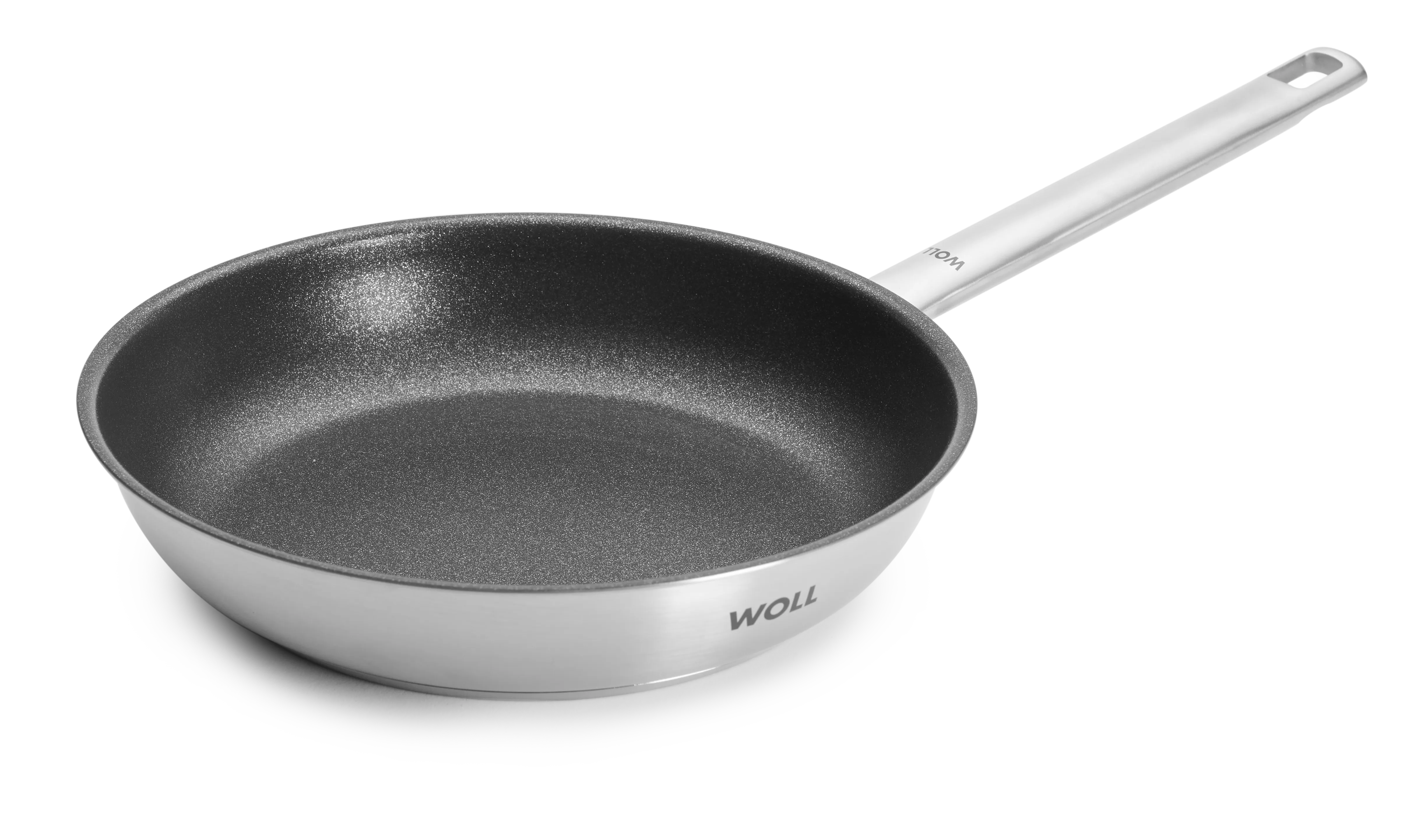 Runde Pfanne der Serie Steel in der drei Seitenansicht.