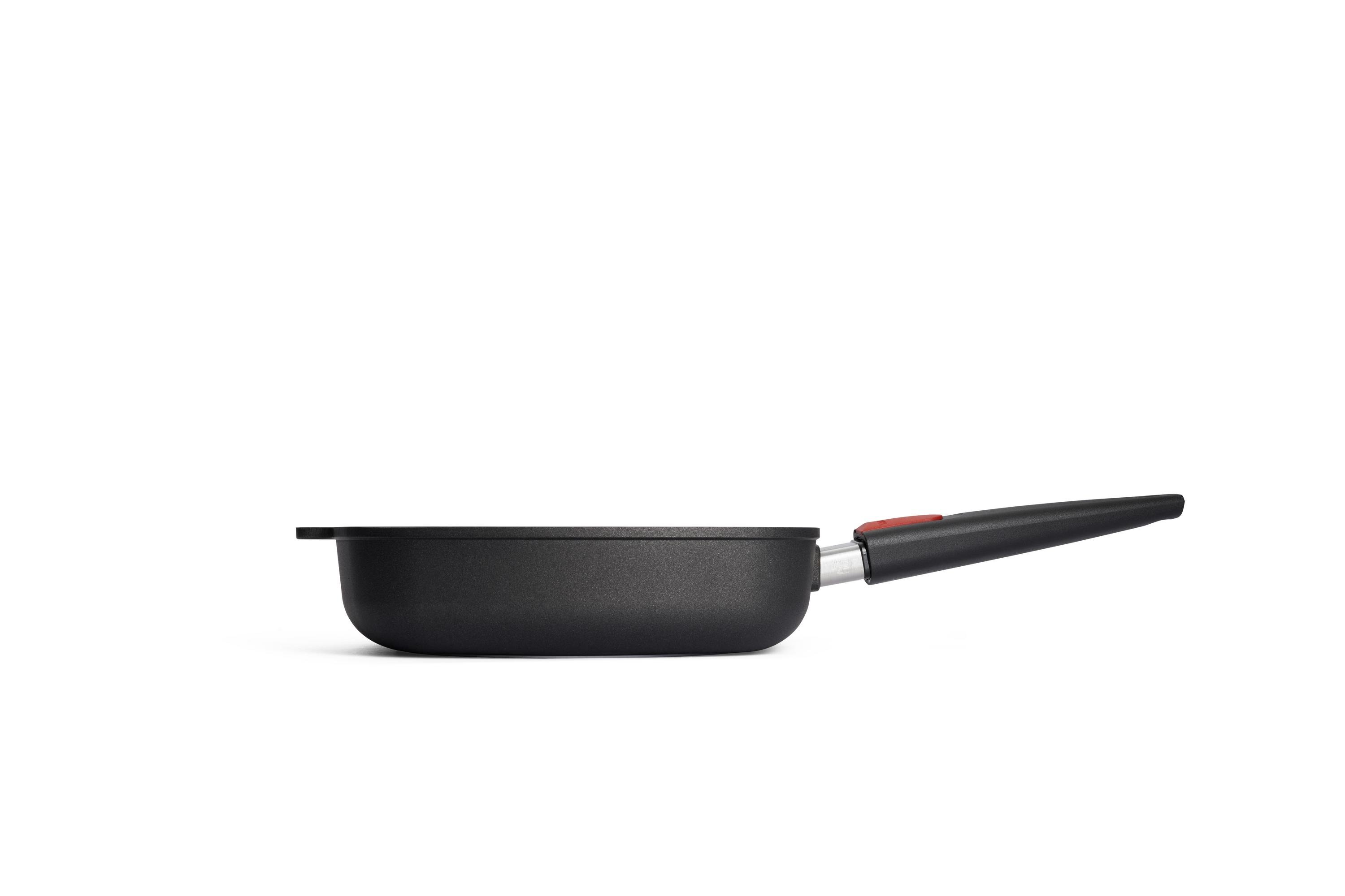 Nowo Titanium Guss-Steakpfanne, viereckig Seitenansicht | 26x26cm | Stiel - Abnehmbar | Ceran, Gas, Elektro, Halogen