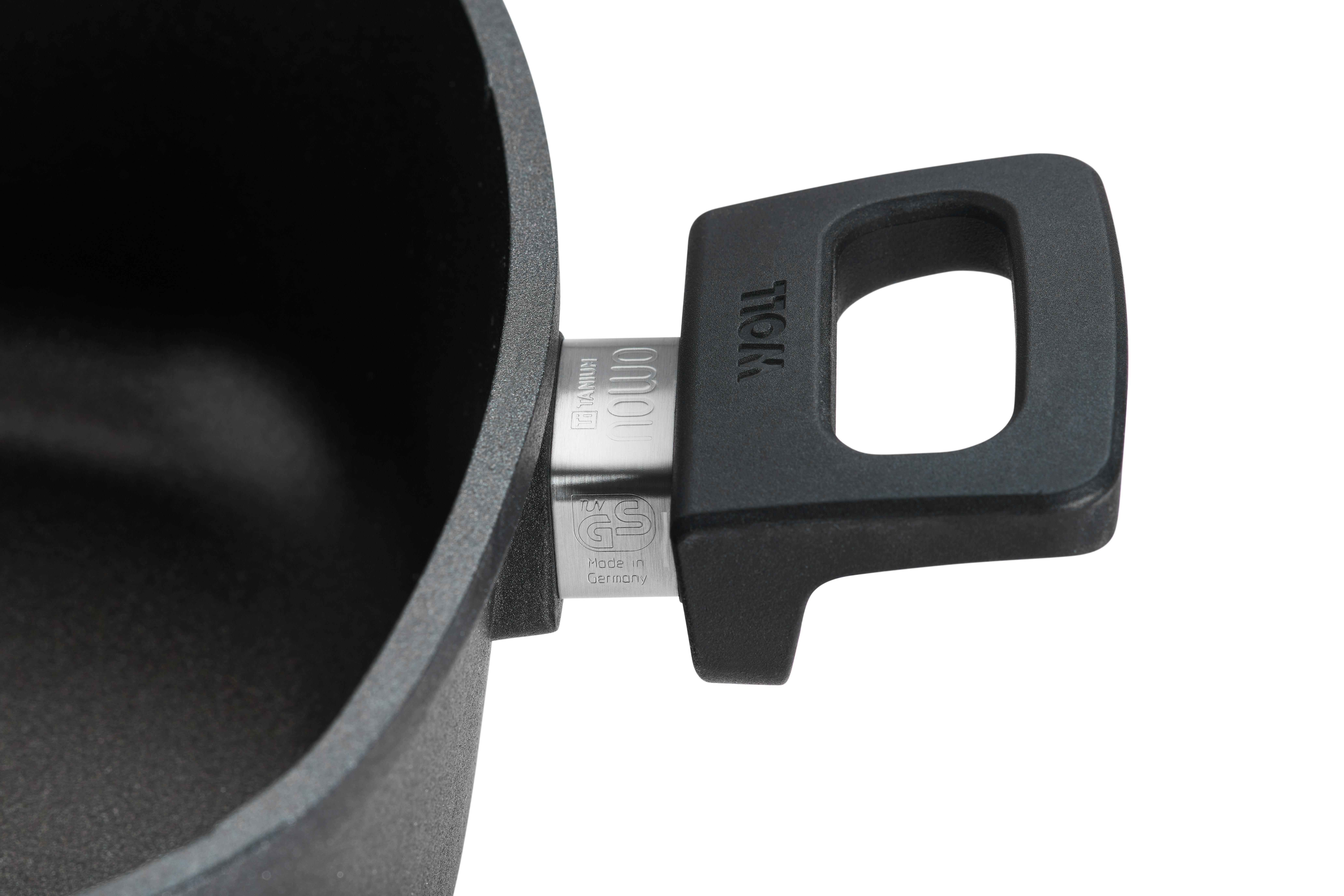 Nowo Titanium Guss-Kasserolle, viereckig Detailansicht | 24x24cm | 2 Seitengriffe | Ceran, Gas, Elektro, Halogen