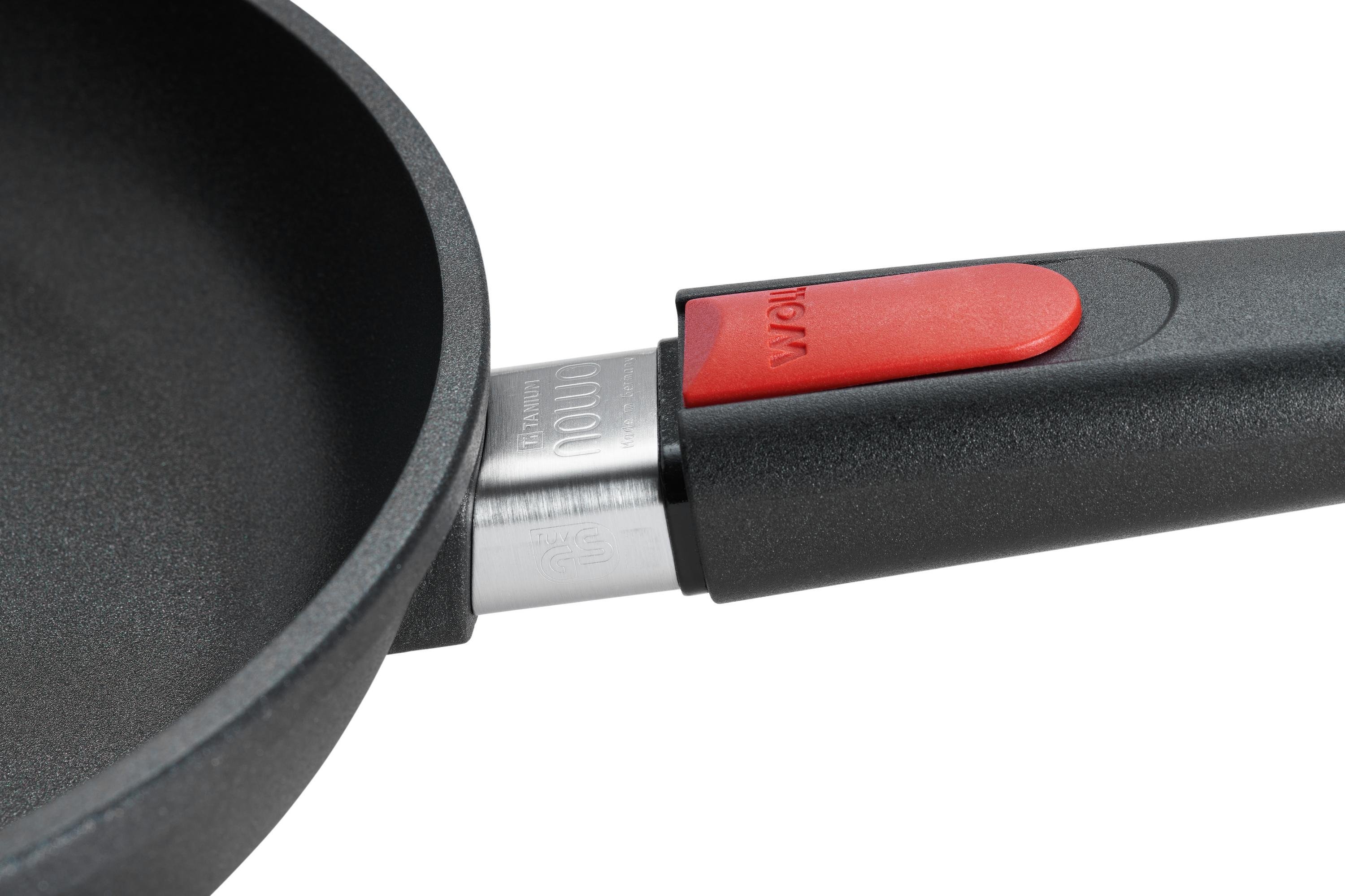 Nowo Titanium Gusspfanne Detailansicht | Stiel - Abnehmbar | Alle Herdarten inkl. Induktion | 26cm