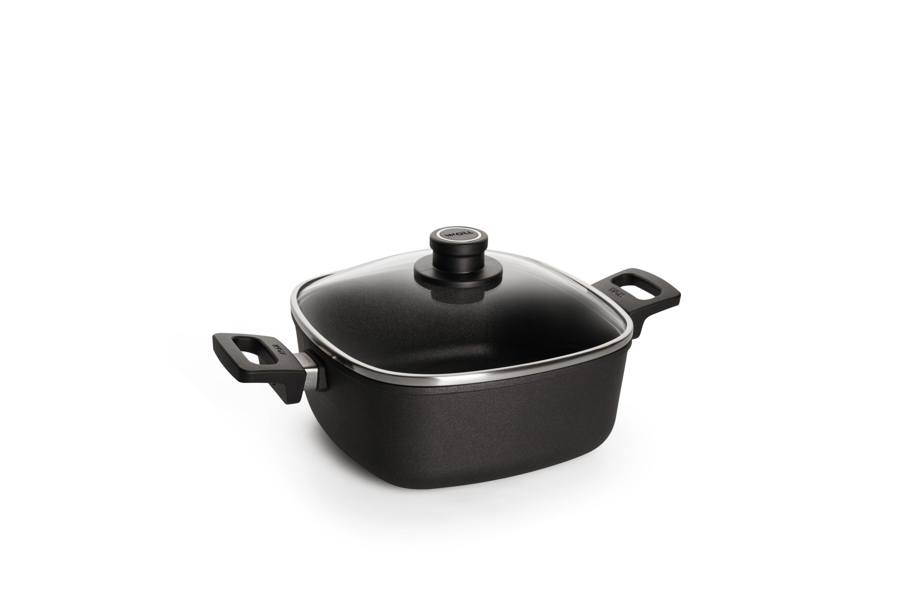 1024N_1024IL_Lid_3Quarter Nowo Titanium Guss-Kasserolle, viereckig | 24x24cm | 2 Seitengriffe | Ceran, Gas, Elektro, Halogen