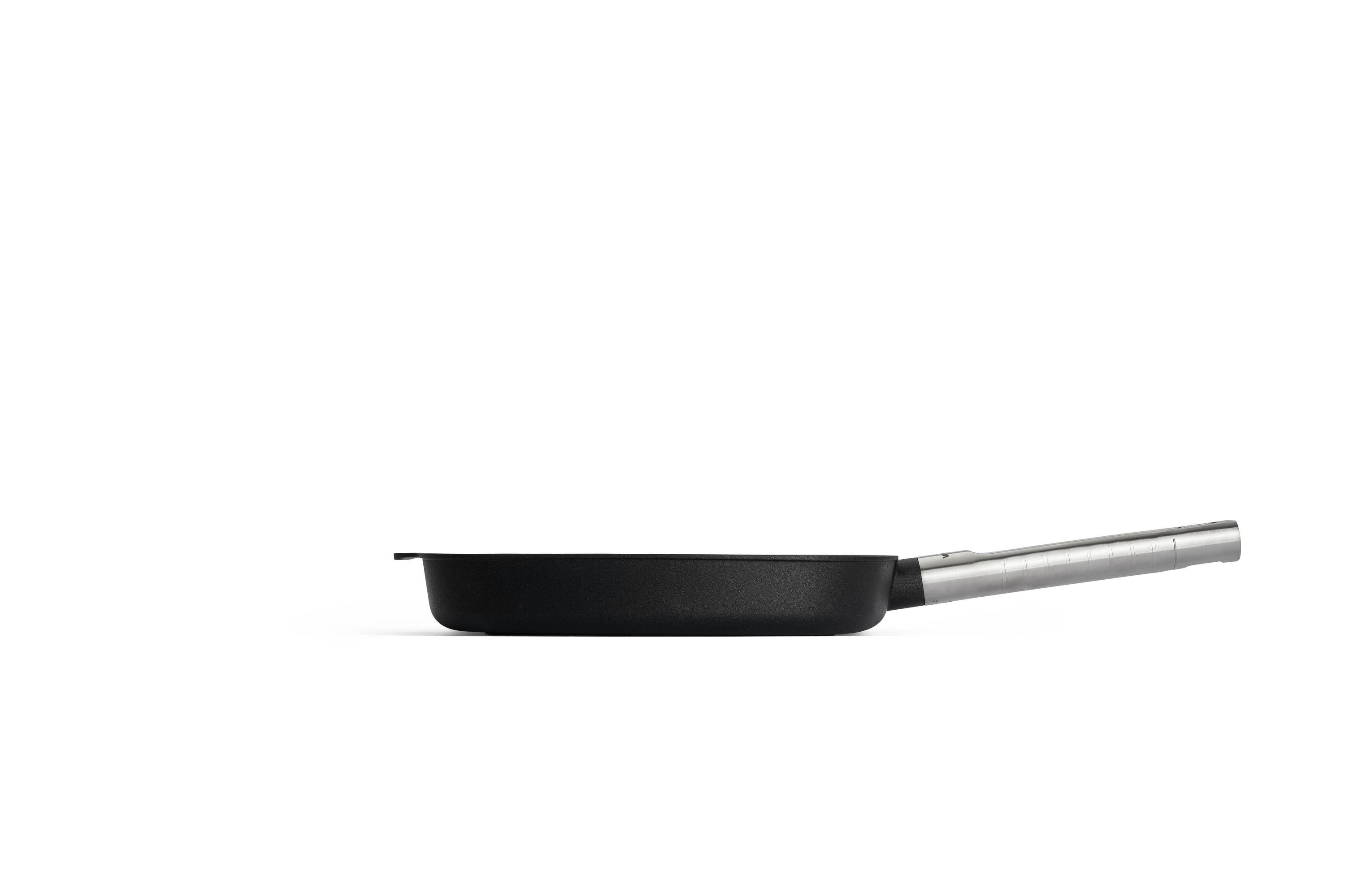 Logic XR Guss-Steakpfanne, viereckig, mit Rillen Seitenansicht | Edelstahl - Fest | Alle Herdarten inkl. Induktion | 28x28cm