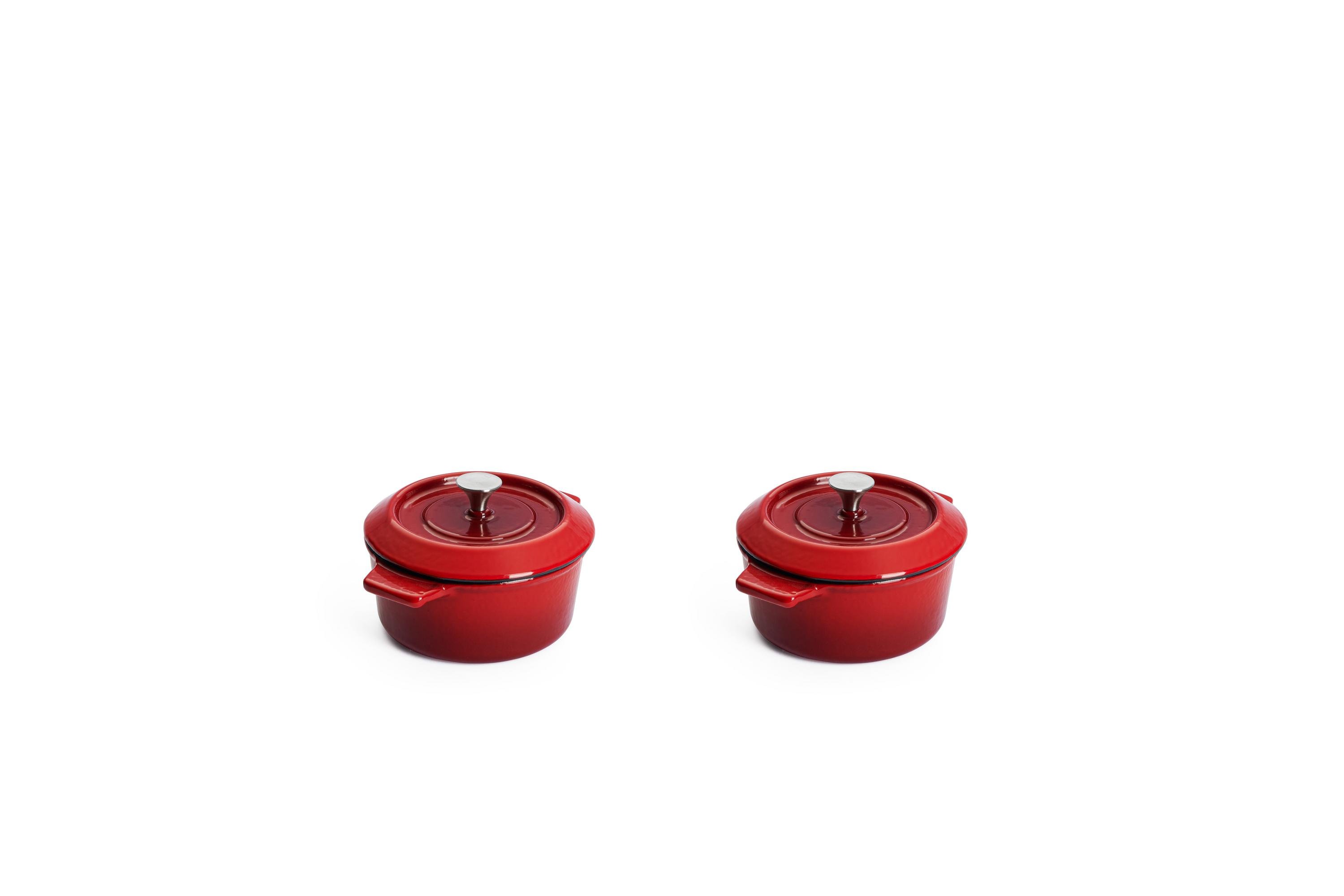 110CI-010_Double_Lid_3Quarter Iron Guss-Mini-Kasserolle mit Deckel, 2-tlg. | Alle Herdarten inkl. Induktion | Chili Red | 10cm