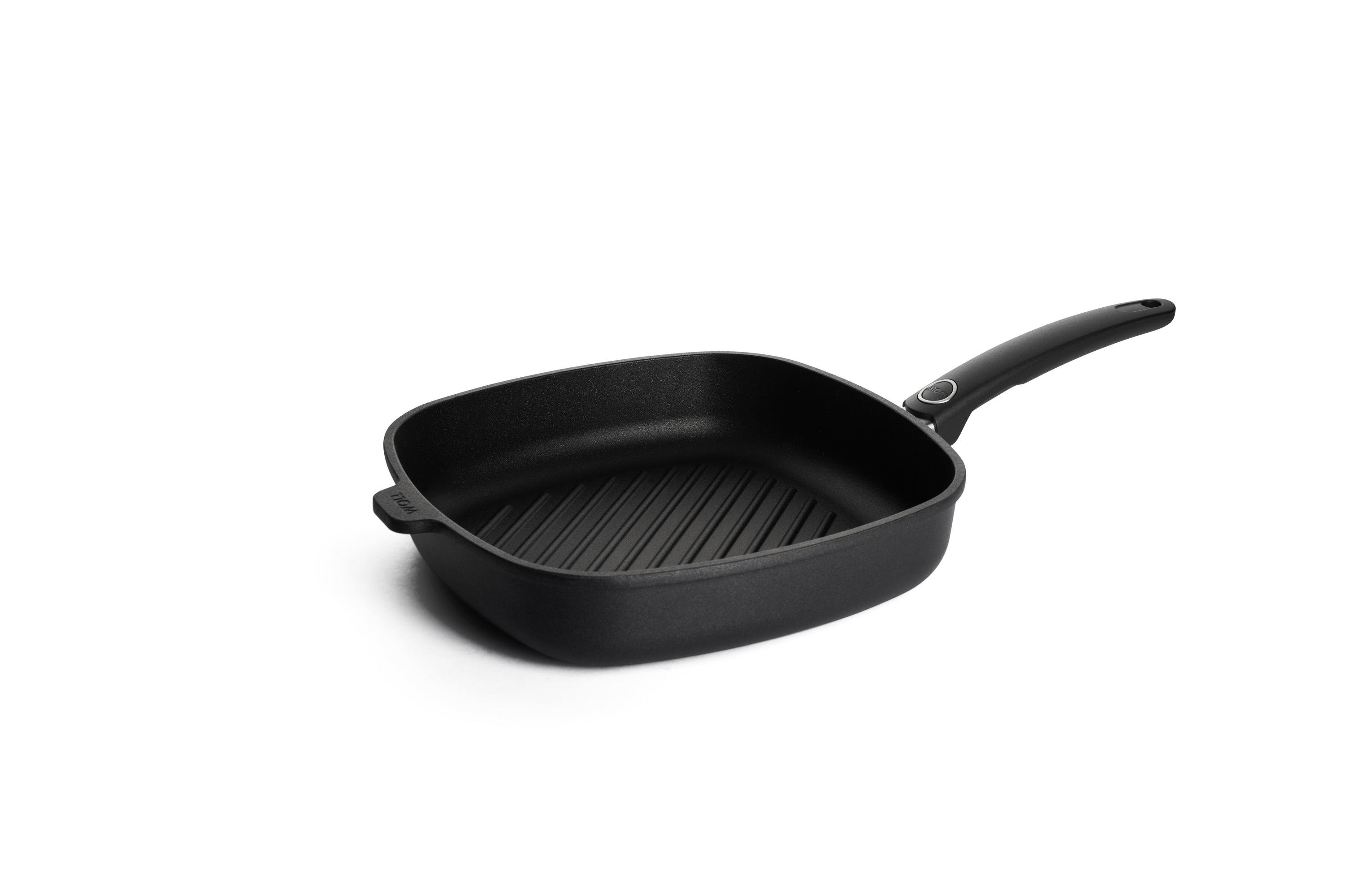 Titan Best Guss-Steakpfanne, viereckig, mit Rillen | Stiel - Fest | Ceran, Gas, Elektro, Halogen | 28x28cm