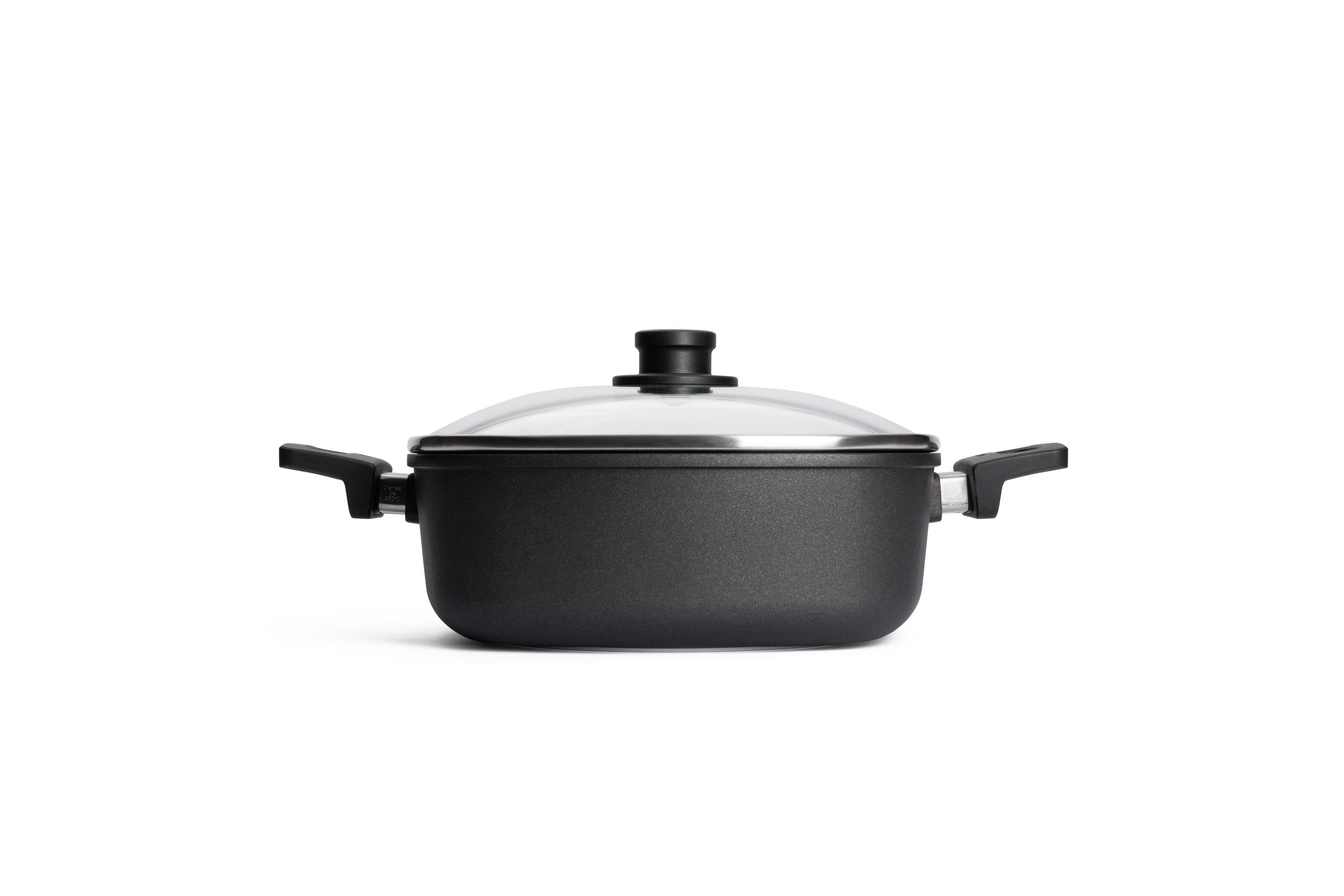 1028N_1028IL_Lid_Profile Nowo Titanium Guss-Kasserolle, viereckig Seitenansicht | 2 Seitengriffe | Ceran, Gas, Elektro, Halogen | 28x28cm