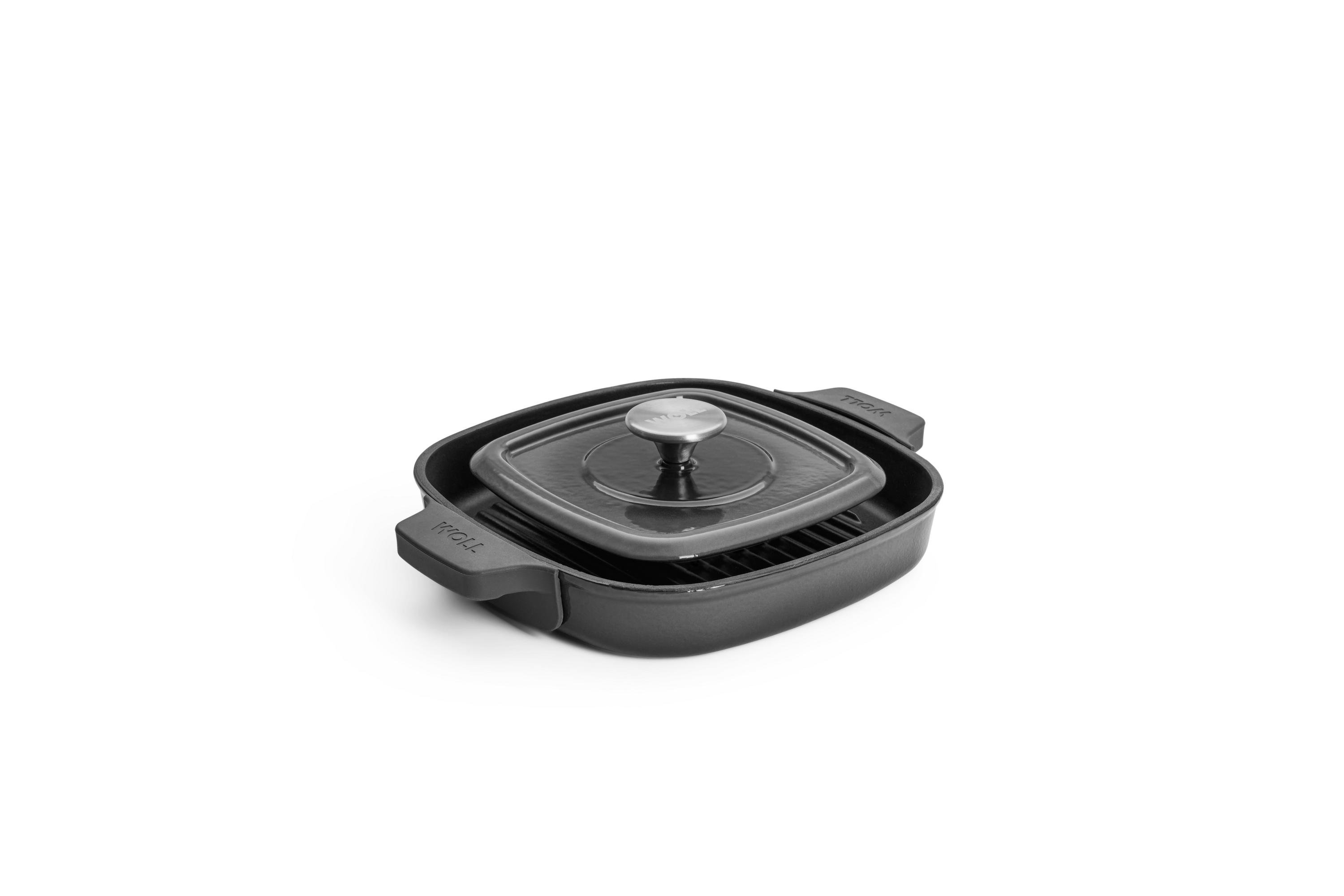 Iron Guss-Grillpfanne, mit Rillen und Steakpresse | Carbon Grey | 24x24cm | Alle Herdarten inkl. Induktion