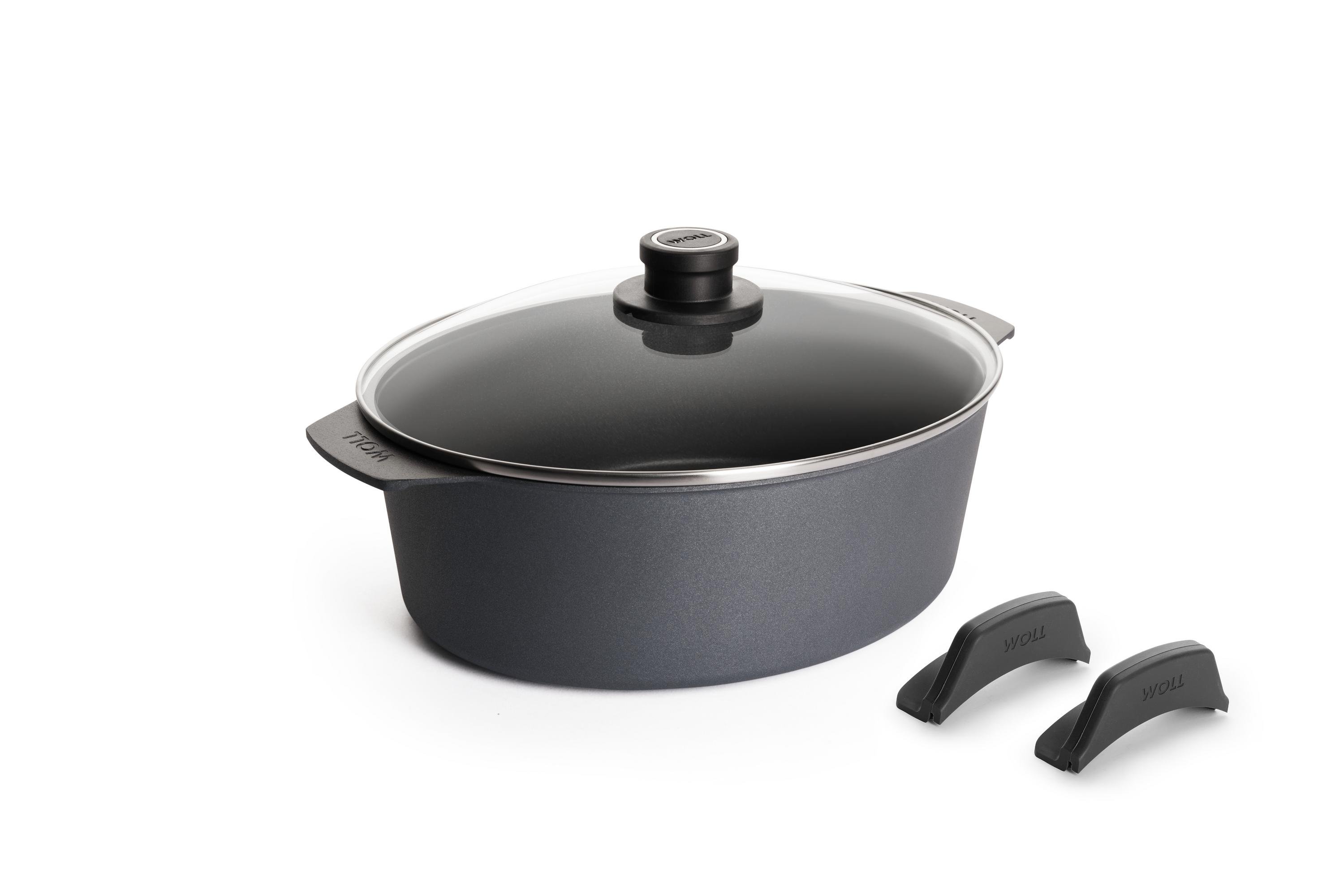 3126DPS_3126DPI_Lid_Silicone_Grips_3Quarter Diamond Lite Gussbräter mit Glasdeckel und Silikongriffen | 31x26cm | Ceran, Gas, Elektro, Halogen