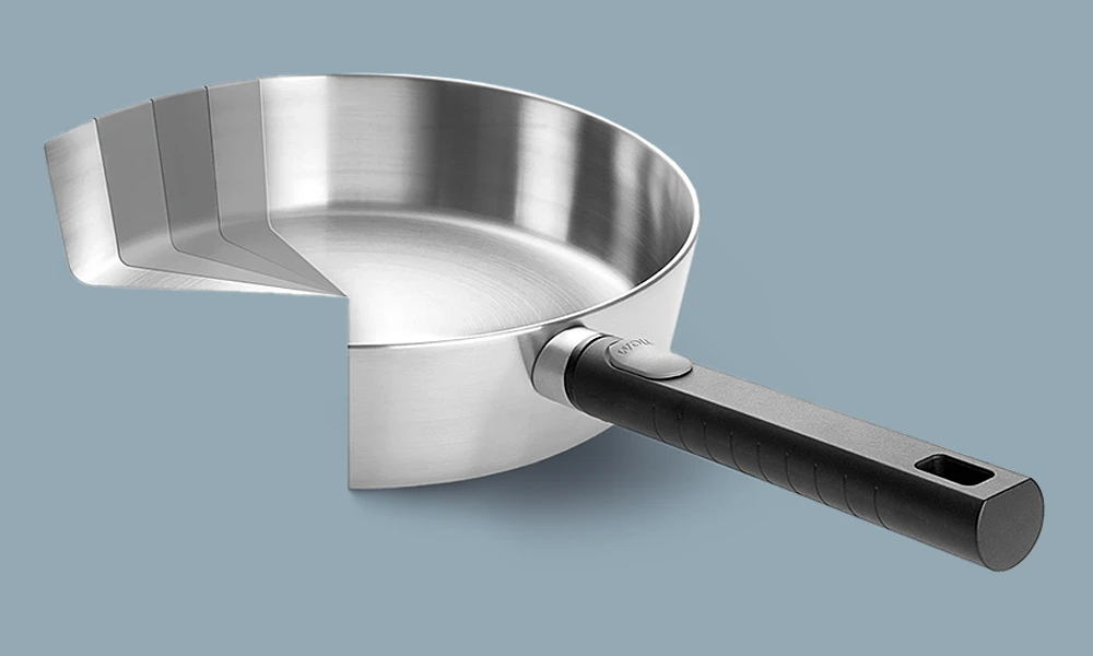 Logic-Steel-Pfanne – Aufgesplittete Darstellung des 5-Schicht-Materials.