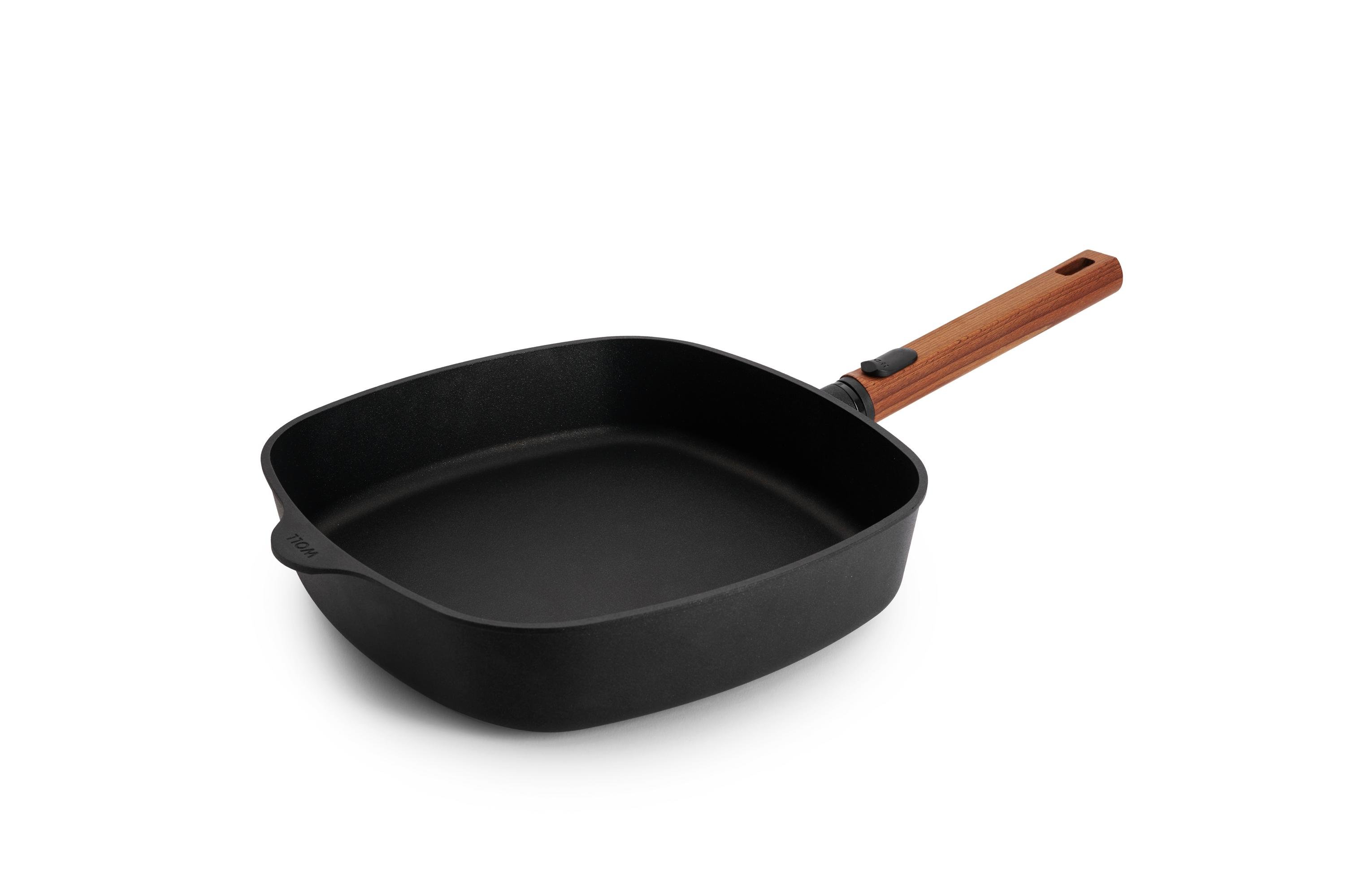 Eco Logic QXR Guss-Viereckpfanne | Holz - Abnehmbar | 28 x 28 cm | Alle Herdarten inkl. Induktion