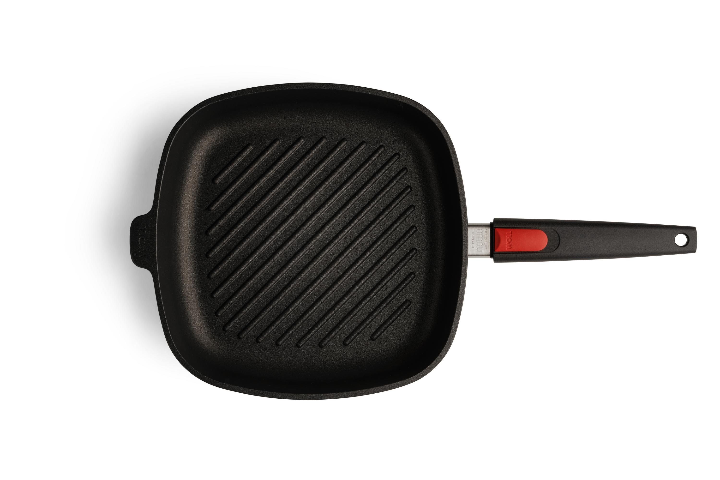 1628-1NL_1628-1IL_Overhead Nowo Titanium Guss-Steakpfanne, viereckig Draufsicht | Stiel - Abnehmbar | Ceran, Gas, Elektro, Halogen | 28x28cm