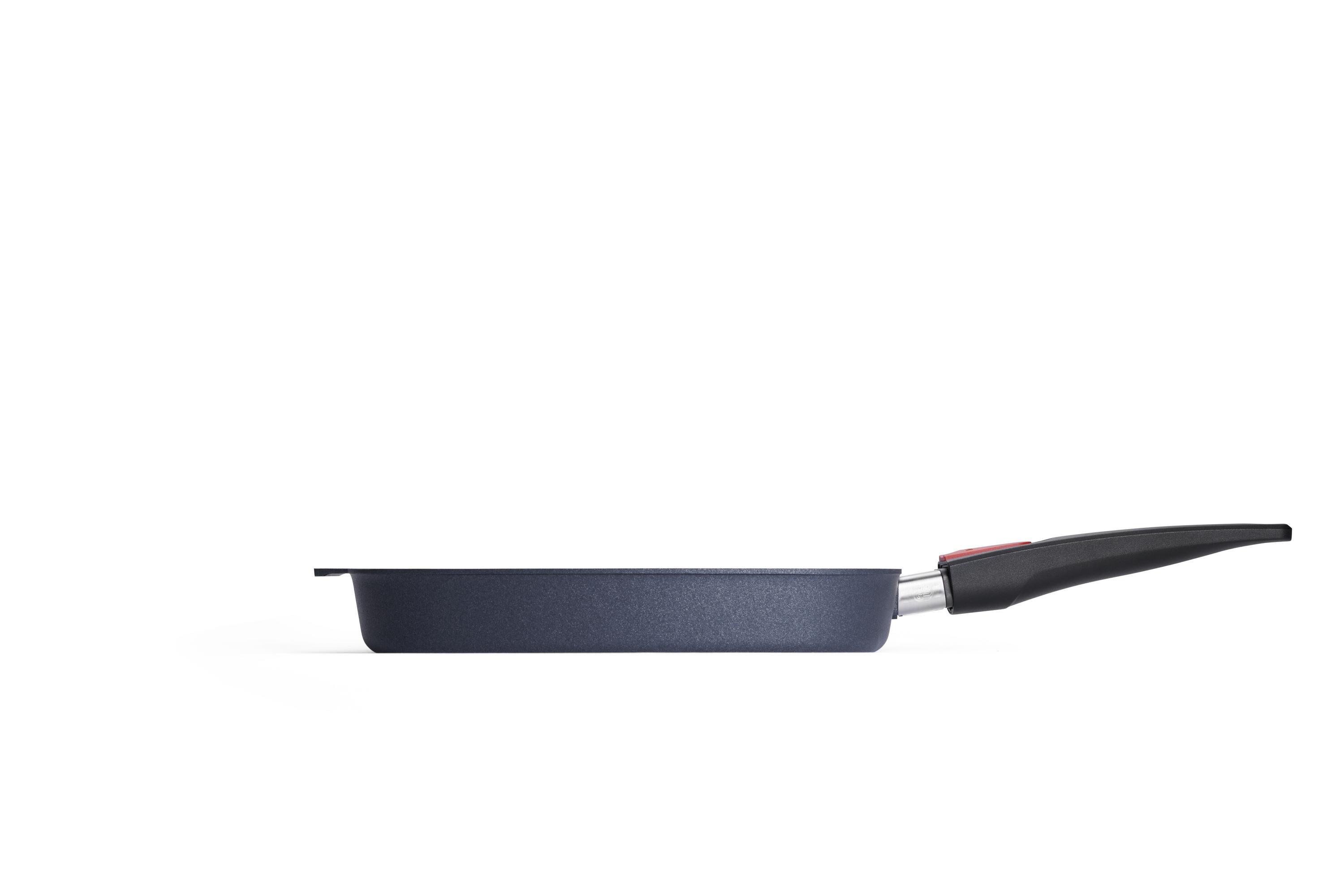 Diamond Lite Guss-Steakpfanne, viereckig, mit Rillen Seitenansicht | Stiel - Abnehmbar | Ceran, Gas, Elektro, Halogen | 28x28cm