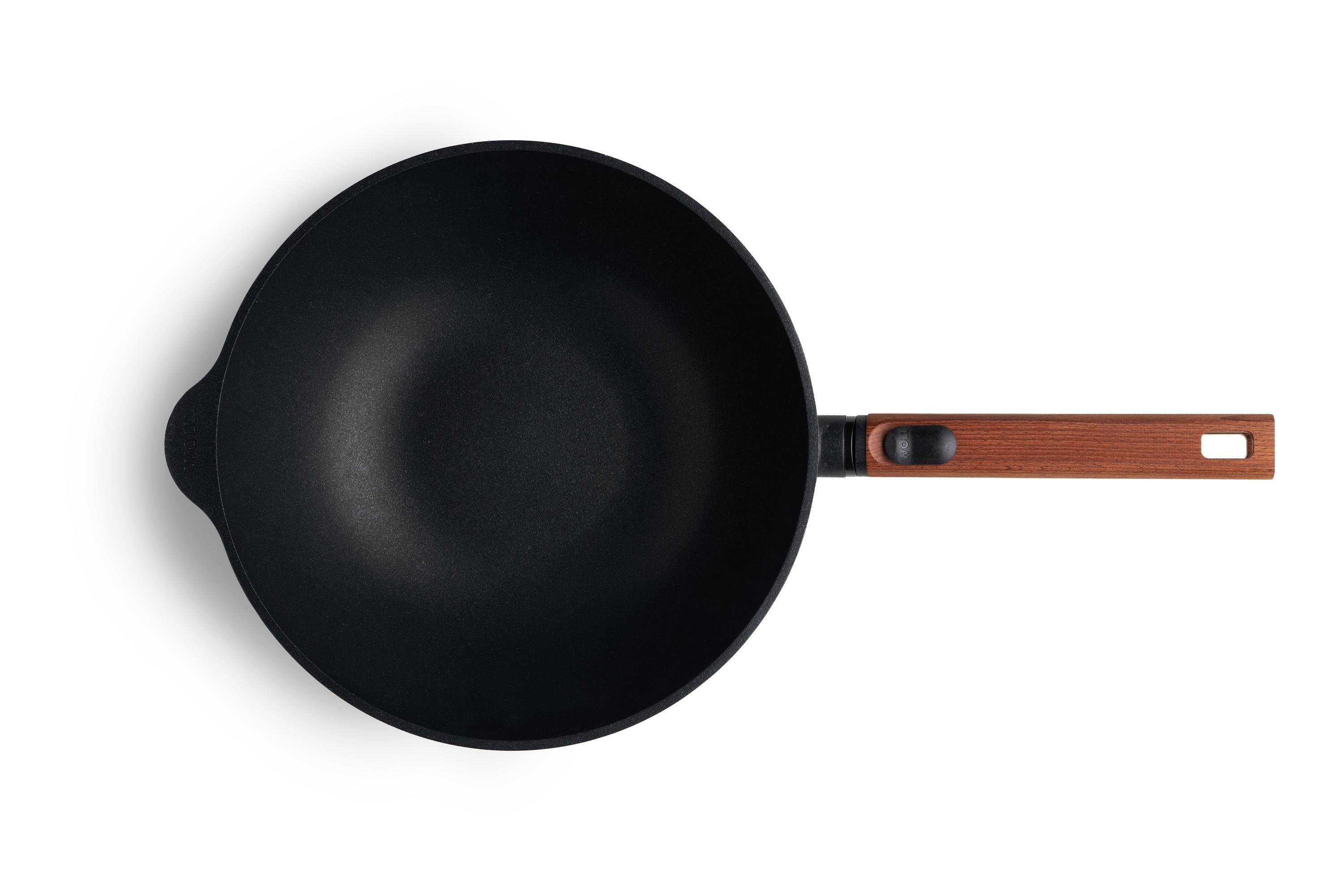 Eco Logic QXR Guss-Wok Draufsicht | Holz - Abnehmbar | 28 cm | Alle Herdarten inkl. Induktion